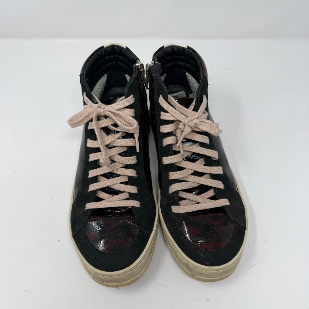 P448 Skate Turtle High Top Sneaker Patent Leather Suede Brown Black Womens 38